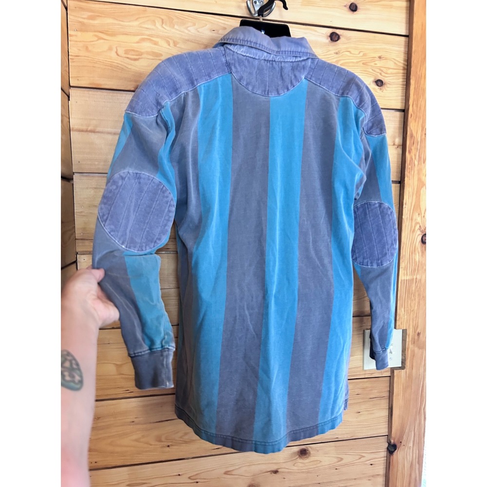 Vintage Rugby Shirt Mens Large Blue Striped Padded Compagnie Des Athletiques